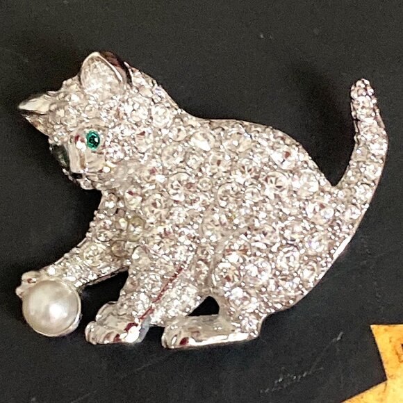Kitty bling - vintage signed Swarovski brooch - Picture 1 of 5